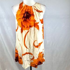 Beautiful 100% silk white and burnt orange floral pleated halter top size small